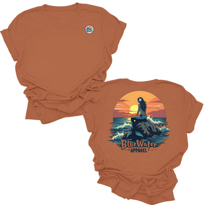 flat lay autumn mermaid sunset tee by blue water apparel