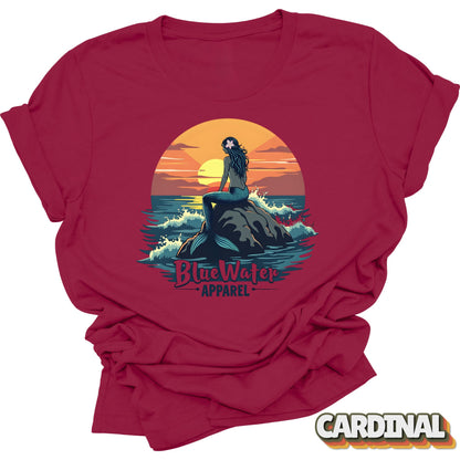 Front Graphic of Cardinal Red Mermaid Sunset tee by Blue Water Apparel
