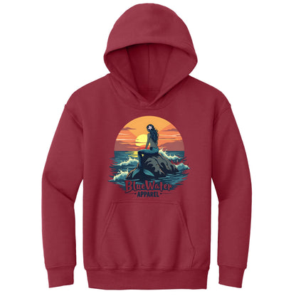 flat lay cardinal red mermaid sunset kids hoodie by blue water apparel