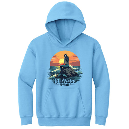 flat lay carolina blue mermaid sunset kids hoodie by blue water apparel