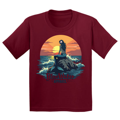 flat lay cardinal red mermaid sunset kids tee by blue water apparel