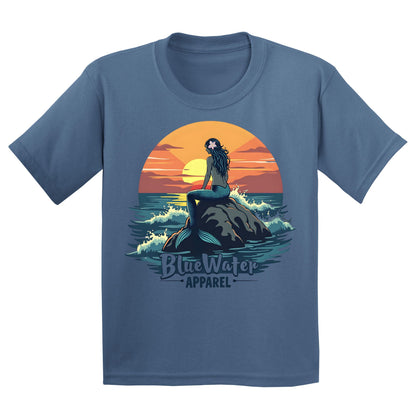 flat lay indigo blue mermaid sunset kids tee by blue water apparel