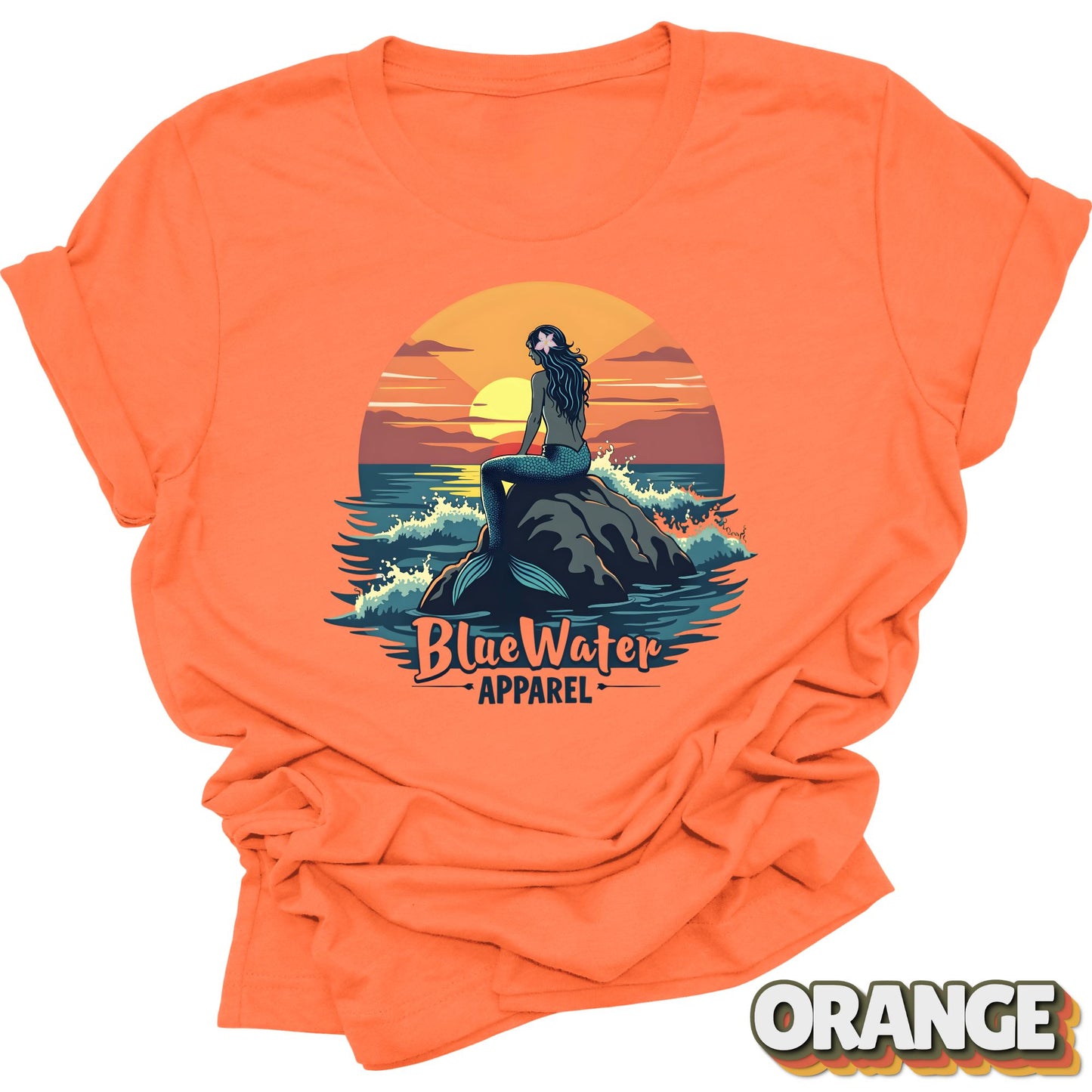 Front Graphic of Orange Mermaid Sunset tee by Blue Water Apparel