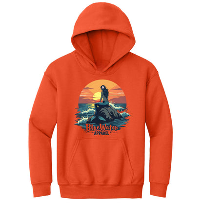 flat lay orange mermaid sunset kids hoodie by blue water apparel