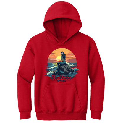 flat lay red mermaid sunset kids hoodie by blue water apparel