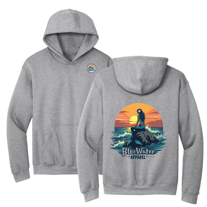 flat lay sport grey mermaid sunset hoodie by blue water apparel