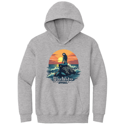 flat lay sport grey mermaid sunset kids hoodie by blue water apparel