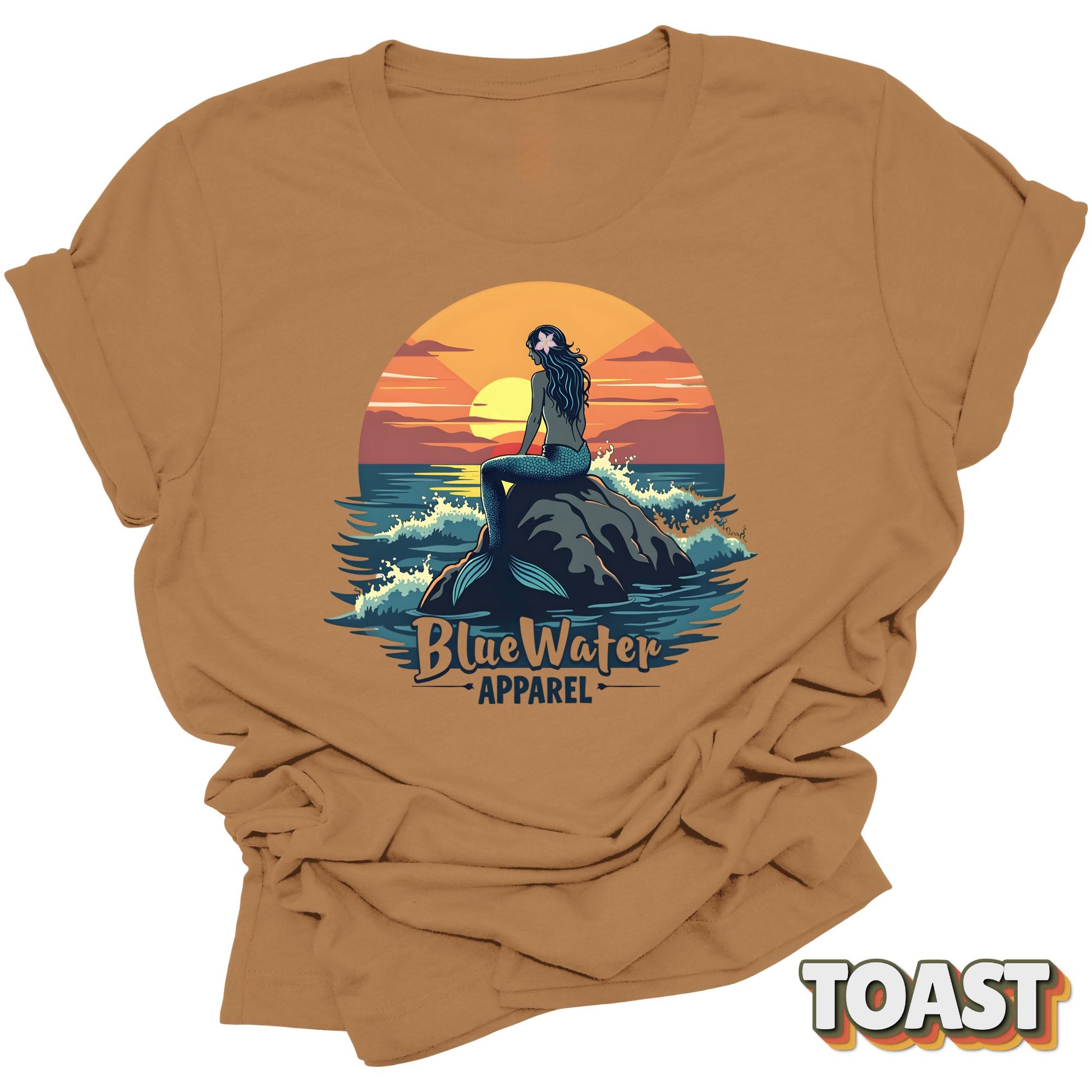 Front Graphic of Toast Mermaid Sunset tee by Blue Water Apparel