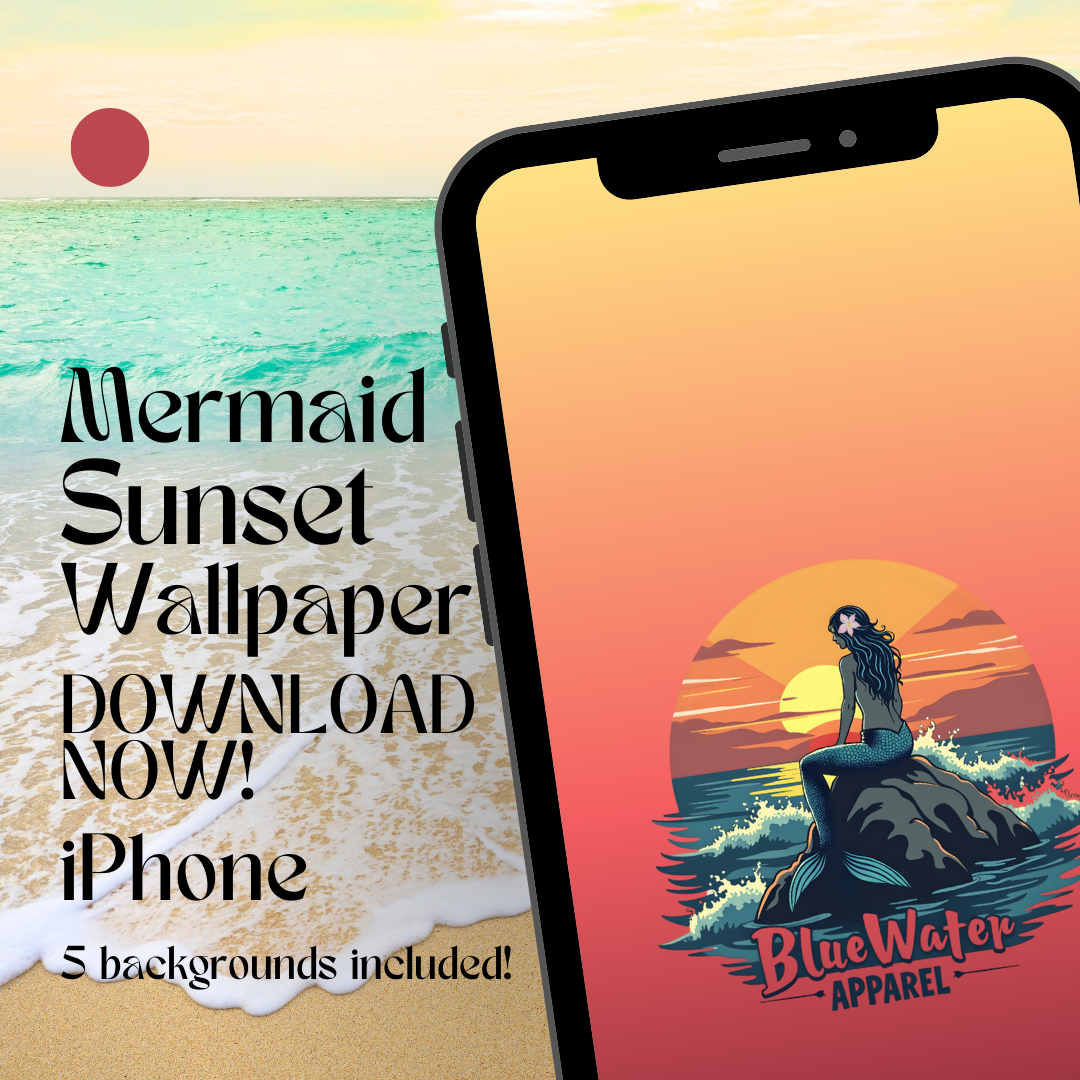 mermaid sunset mockup with beach background by blue water apparel