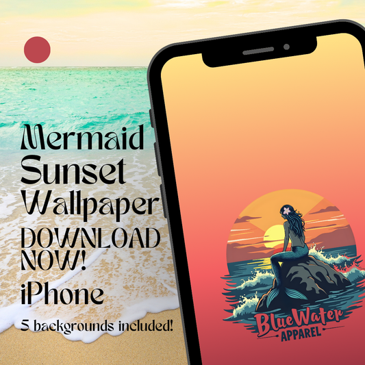 mermaid sunset mockup with beach background by blue water apparel