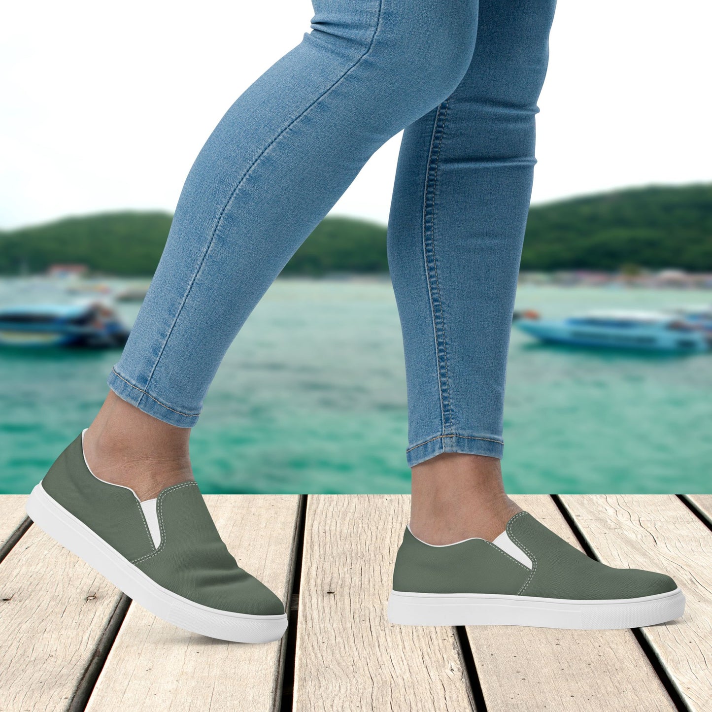 Military Green Women’s Slip-On Canvas Shoes to Match Our Vintage Collection T-Shirts!