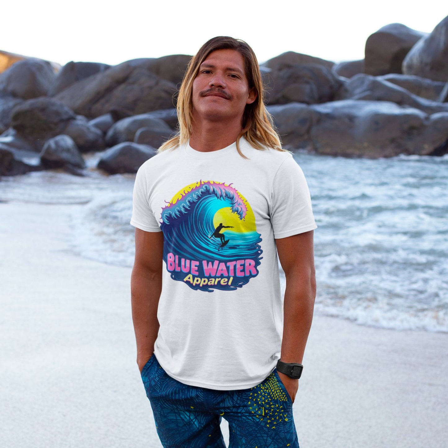 Retro Graphic Tee - Neon Surfer by Blue Water Apparel