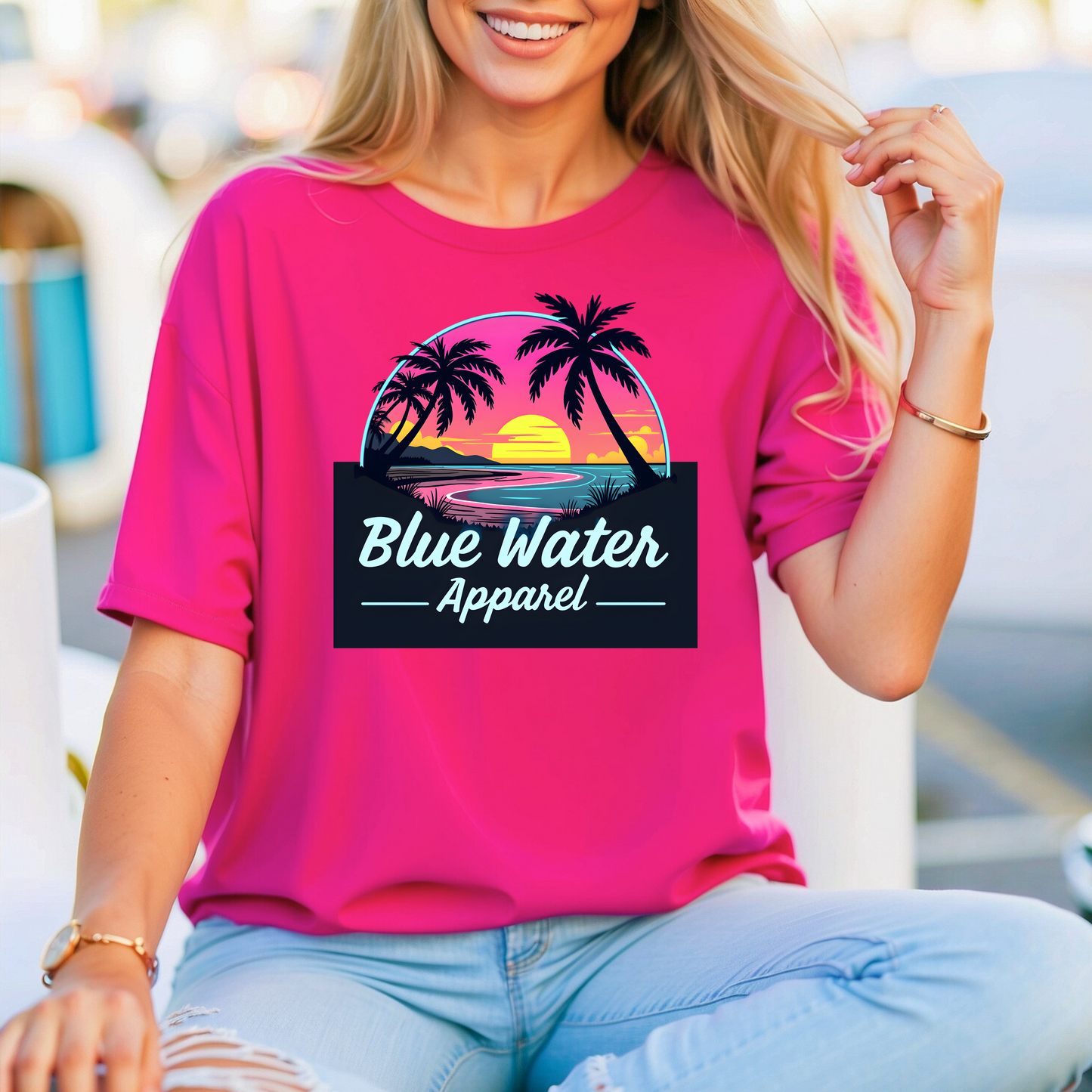 Neon Sunset Unisex Soft Tee by Blue Water Apparel, Front Placement of Graphic, 13 Colors