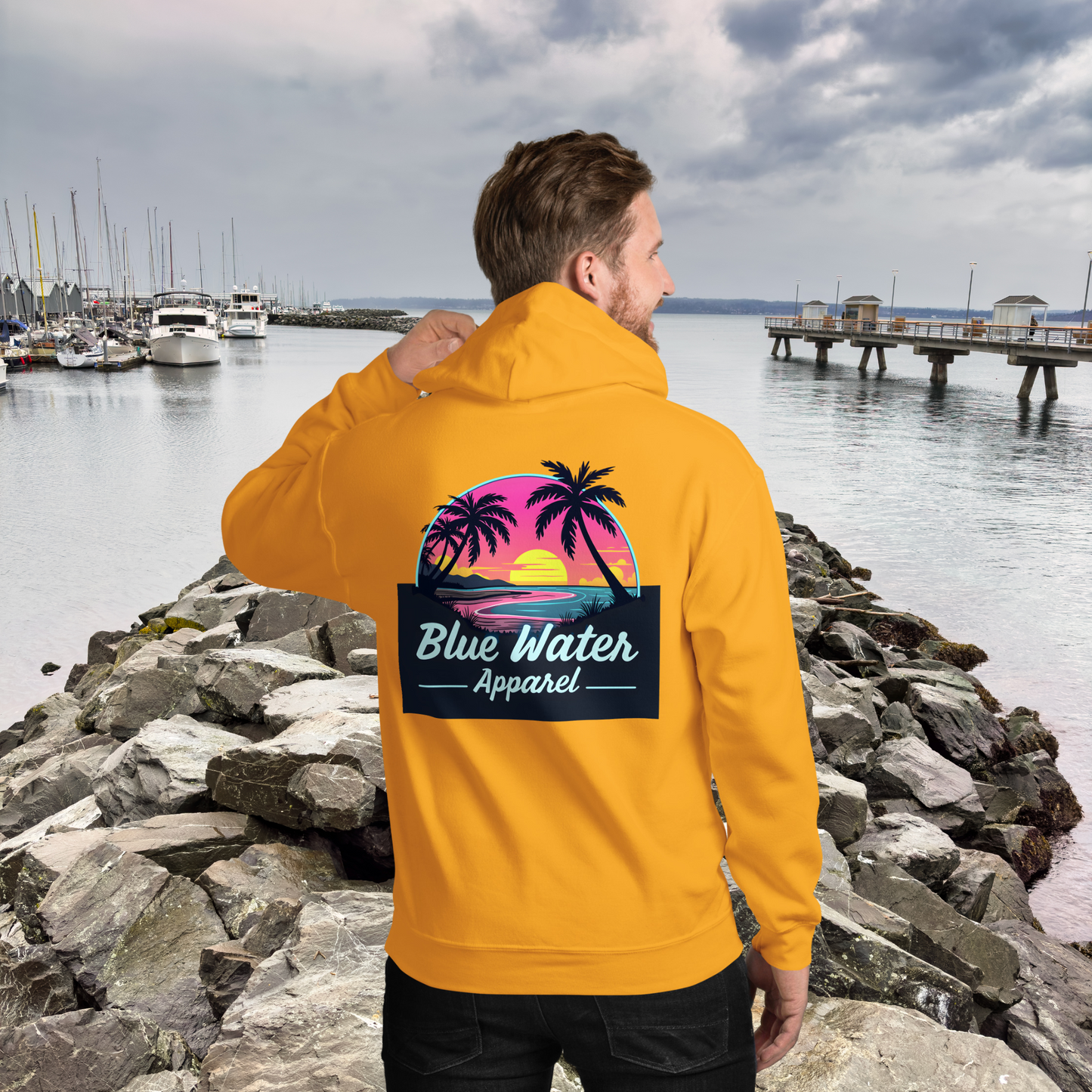 Retro Graphic Hoodie - Neon Sunset by Blue Water Apparel