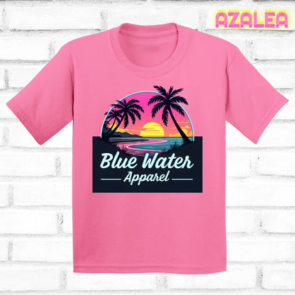 flat lay azalea neon sunset tee by blue water apparel