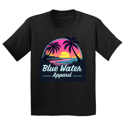 flat lay black neon sunset kids tee by blue water apparel
