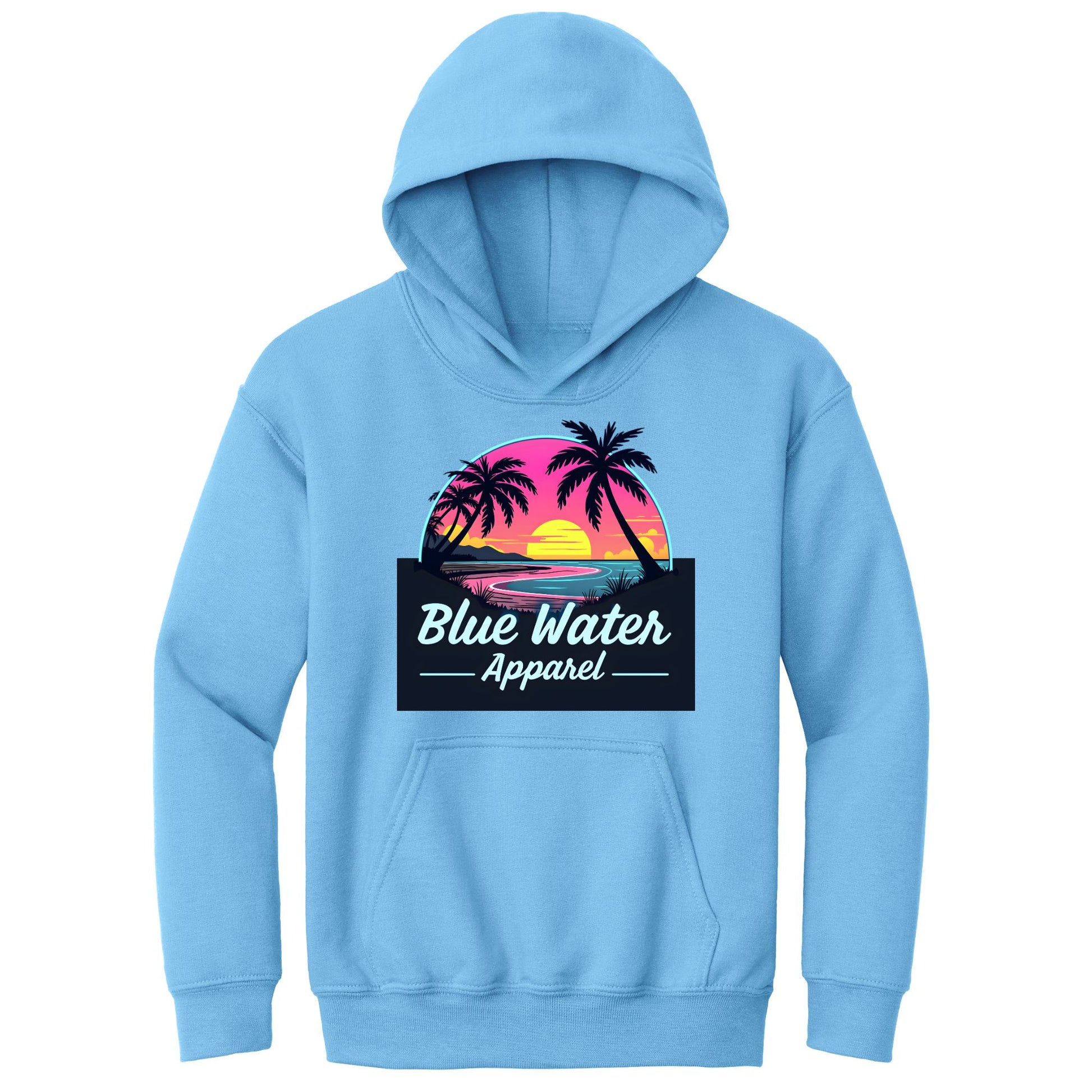 flat lay carolina blue neon sunset kids hoodie by blue water apparel