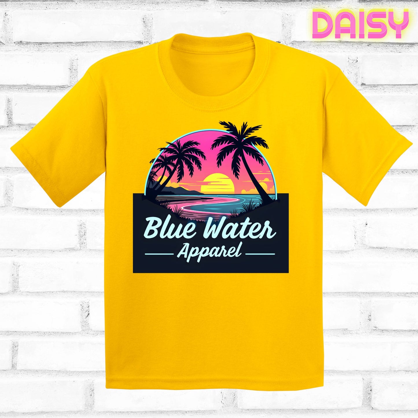 flat lay daisy neon sunset tee by blue water apparel