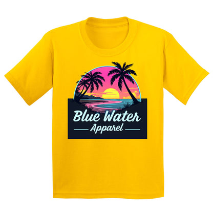 flat lay daisy neon sunset kids tee by blue water apparel