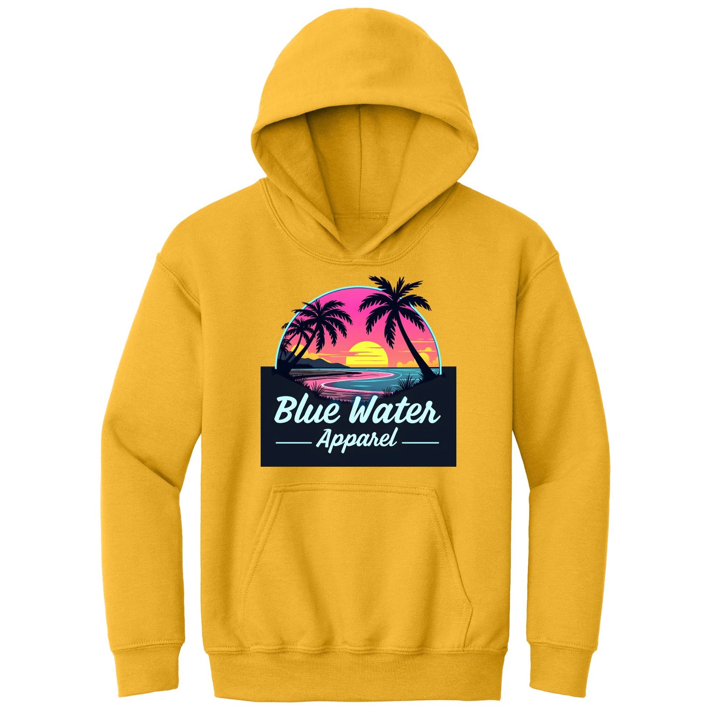 flat lay gold neon sunset kids hoodie by blue water apparel