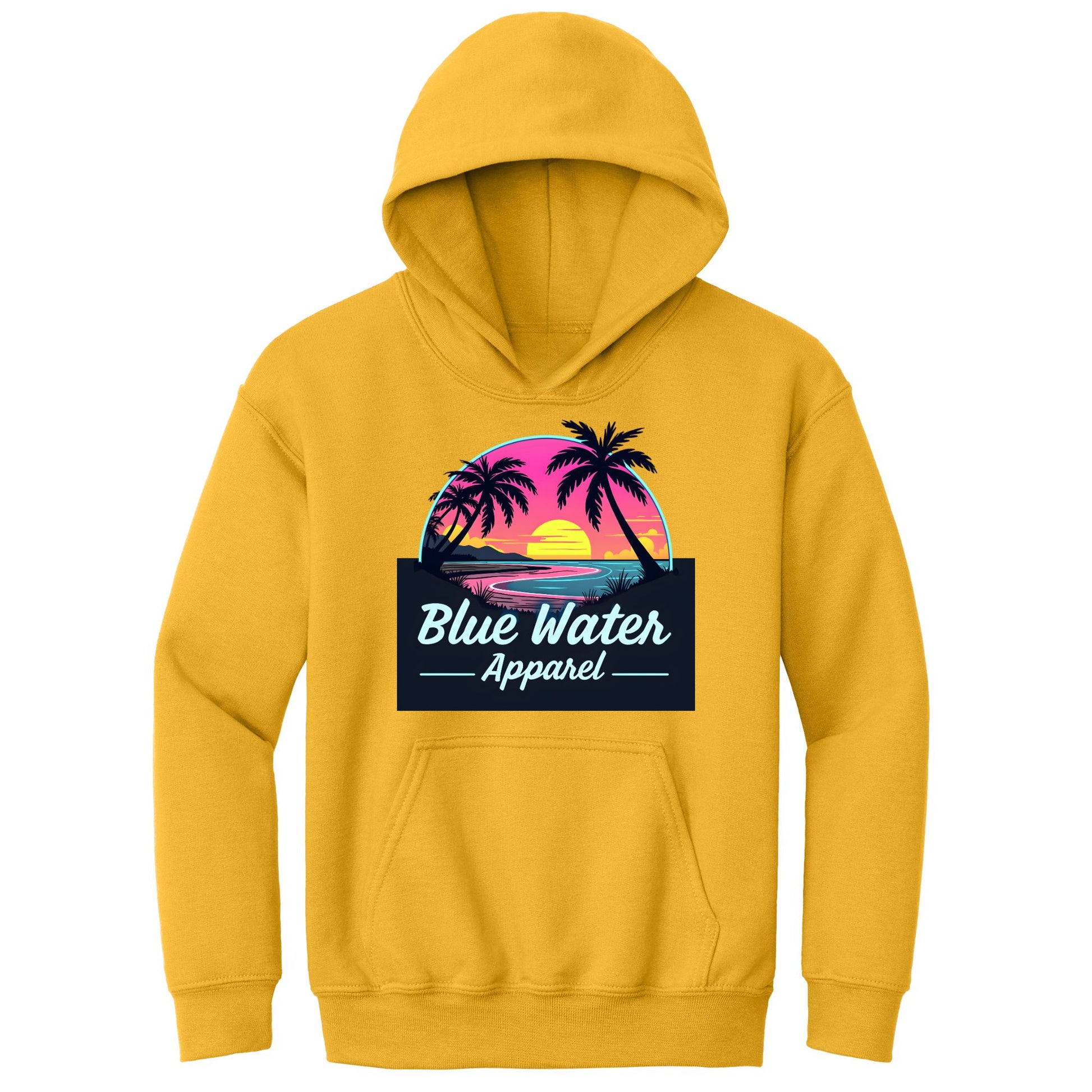 flat lay gold neon sunset kids hoodie by blue water apparel