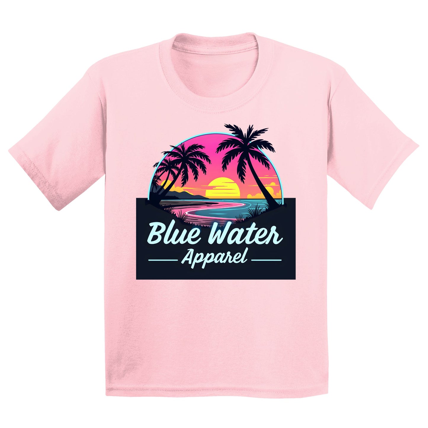 flat lay light pink neon sunset kids tee by blue water apparel