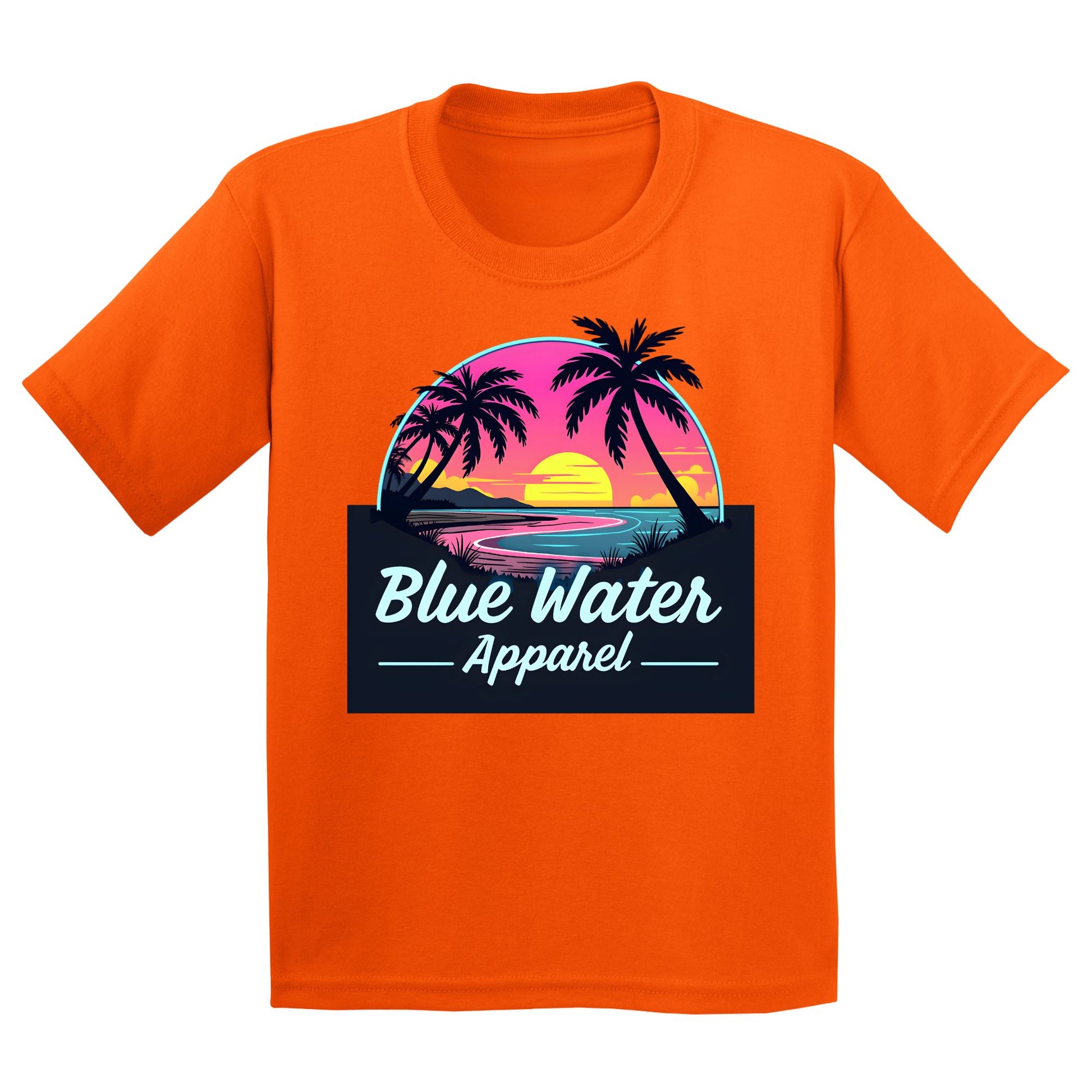 flat lay orange neon sunset kids tee by blue water apparel