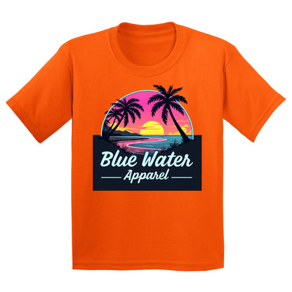 flat lay orange neon sunset kids tee by blue water apparel