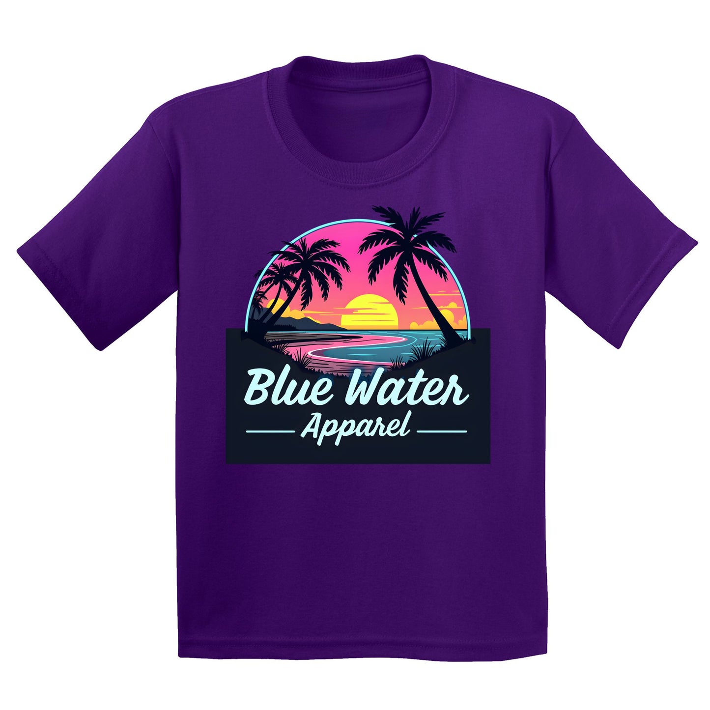 flat lay purple neon sunset kids tee by blue water apparel