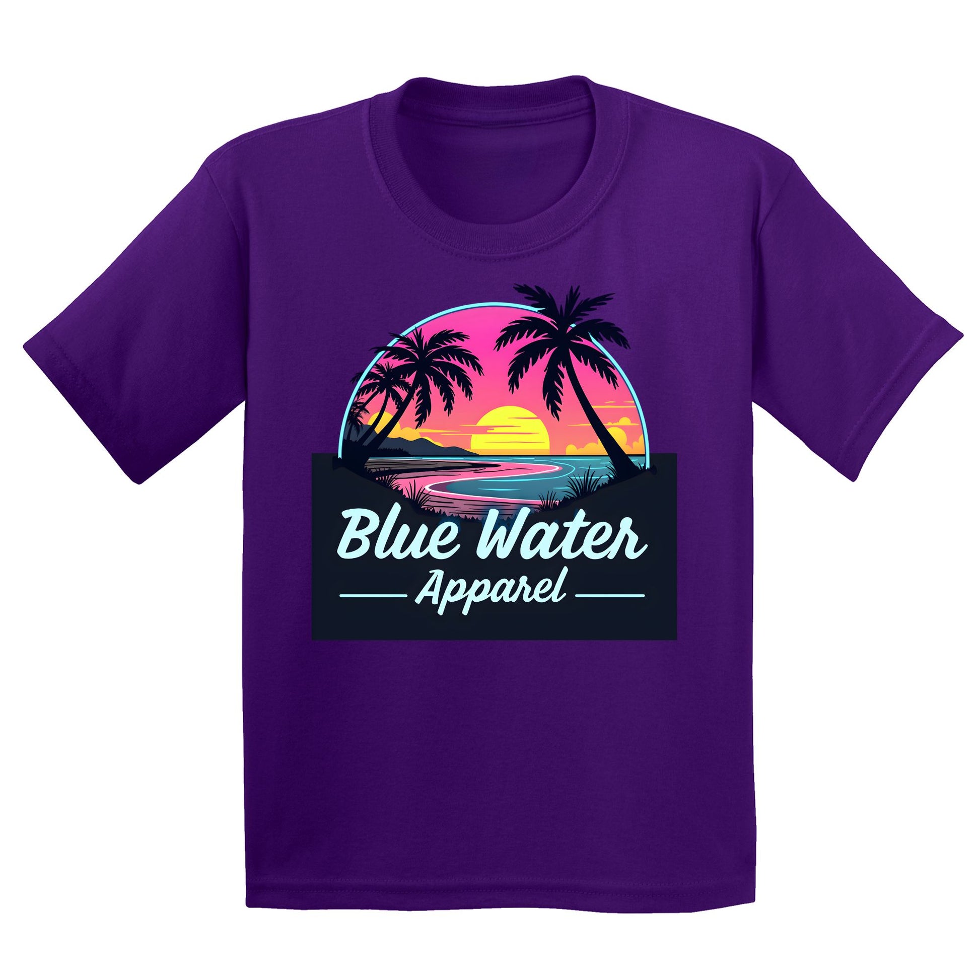 flat lay purple neon sunset kids tee by blue water apparel