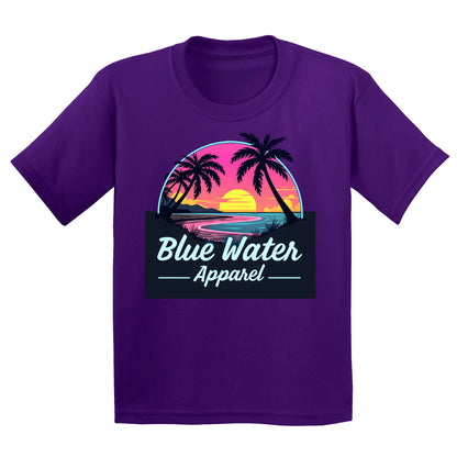 flat lay purple neon sunset kids tee by blue water apparel