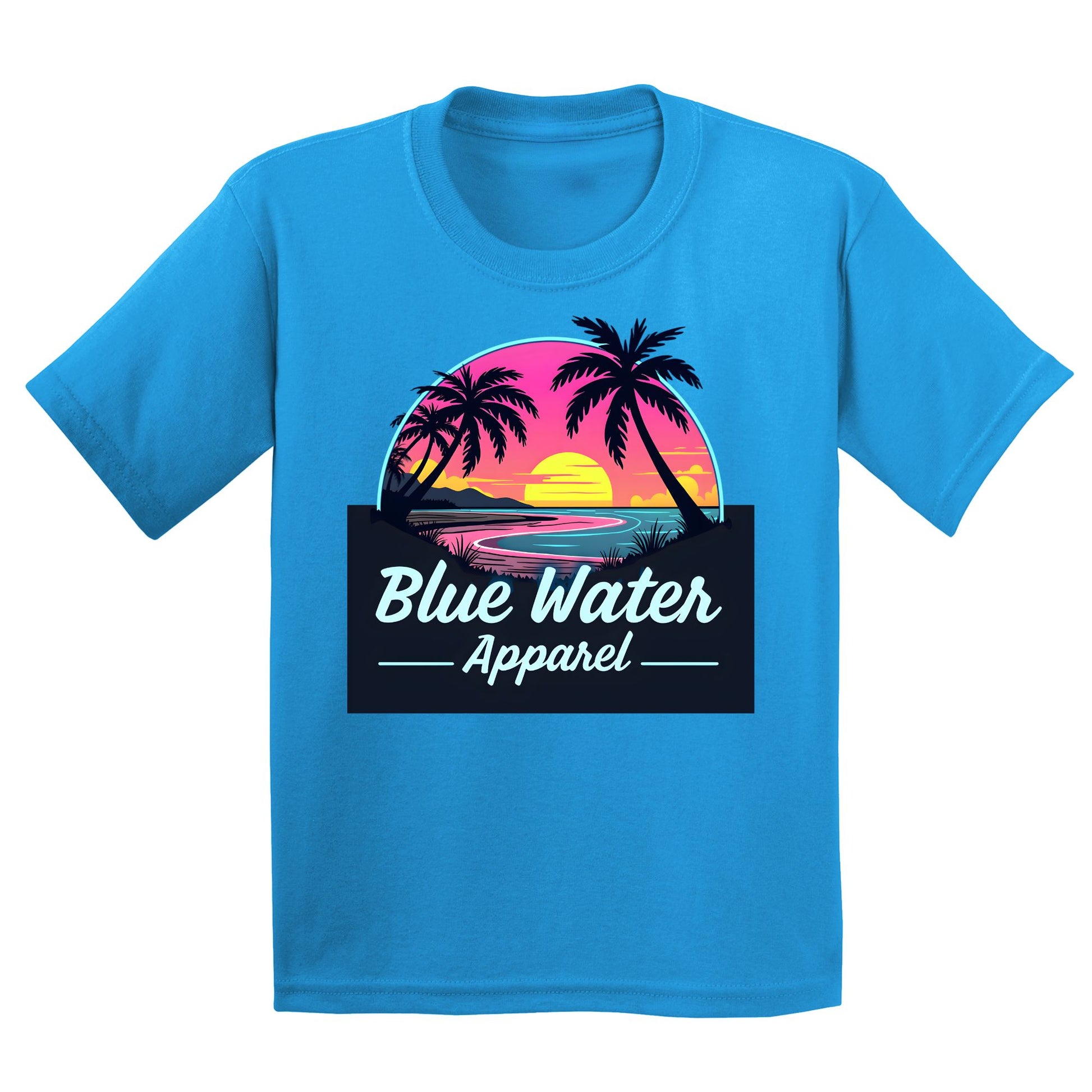 flat lay sapphire neon sunset kids tee by blue water apparel
