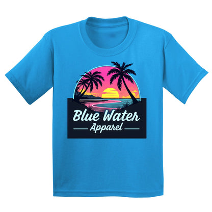 flat lay sapphire neon sunset kids tee by blue water apparel