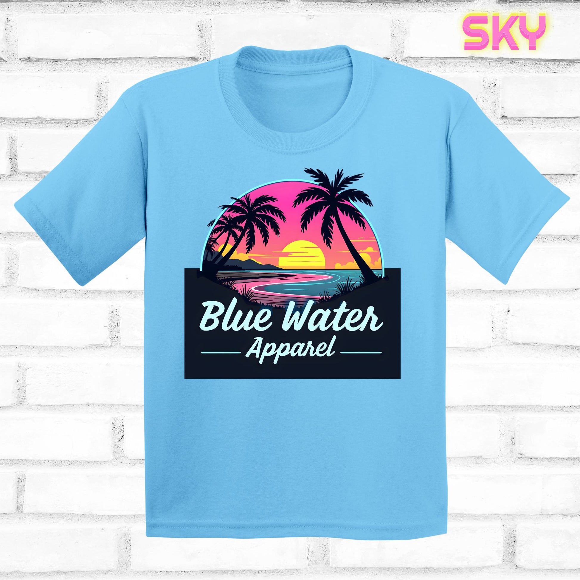 flat lay sky neon sunset tee by blue water apparel