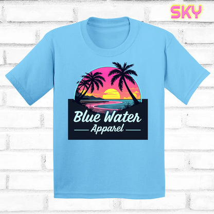 flat lay sky neon sunset tee by blue water apparel