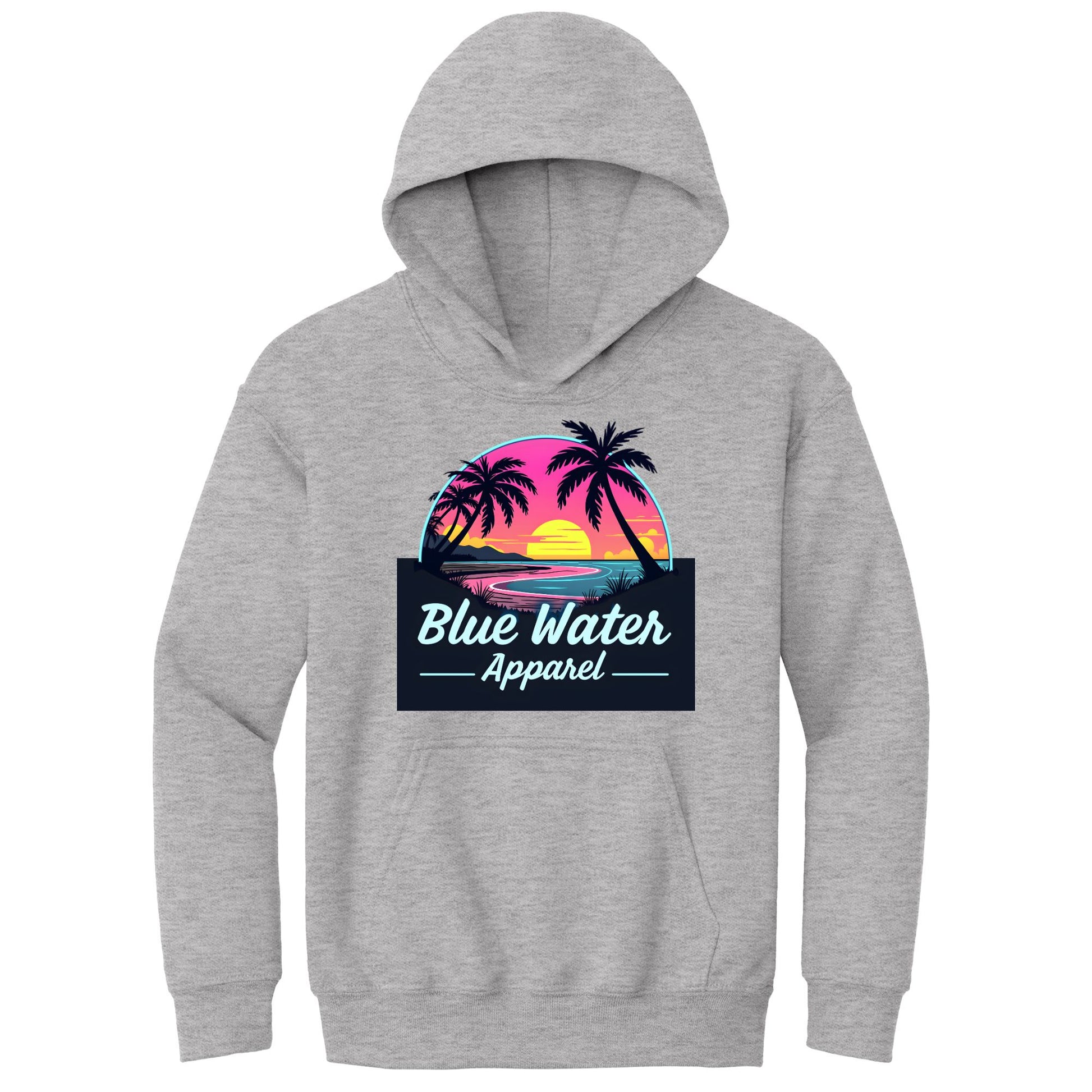 flat lay sport grey neon sunset kids hoodie by blue water apparel