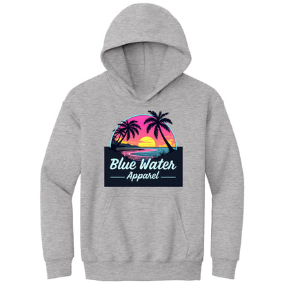 flat lay sport grey neon sunset kids hoodie by blue water apparel