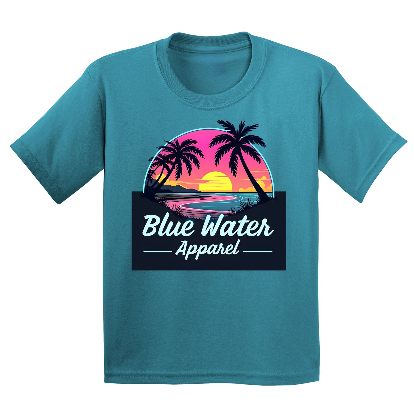 flat lay tropical blue neon sunset kids tee by blue water apparel