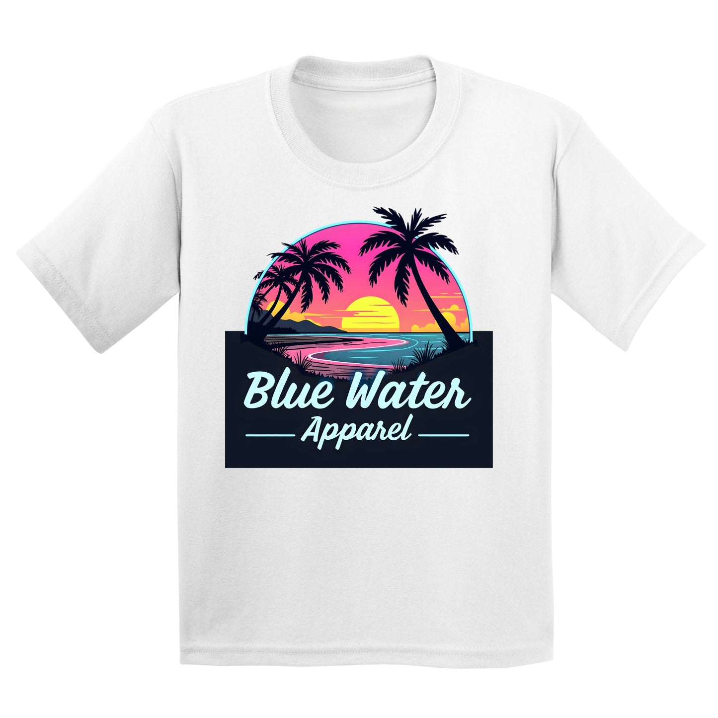 flat lay white neon sunset kids tee by blue water apparel
