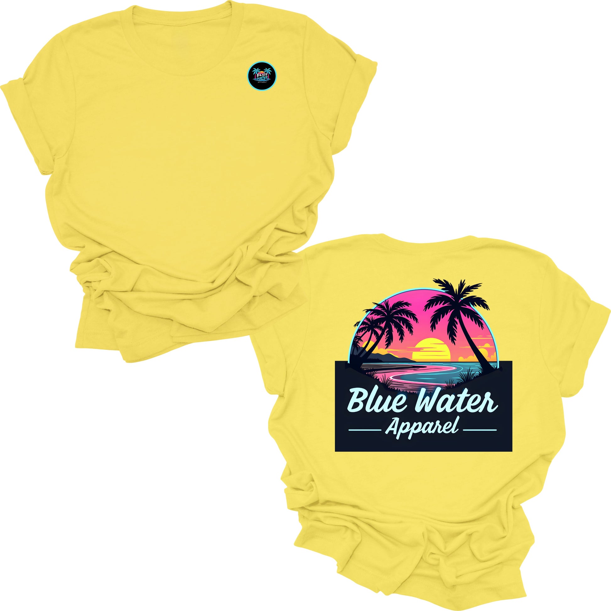 flat lay yellow neon sunset tee by blue water apparel