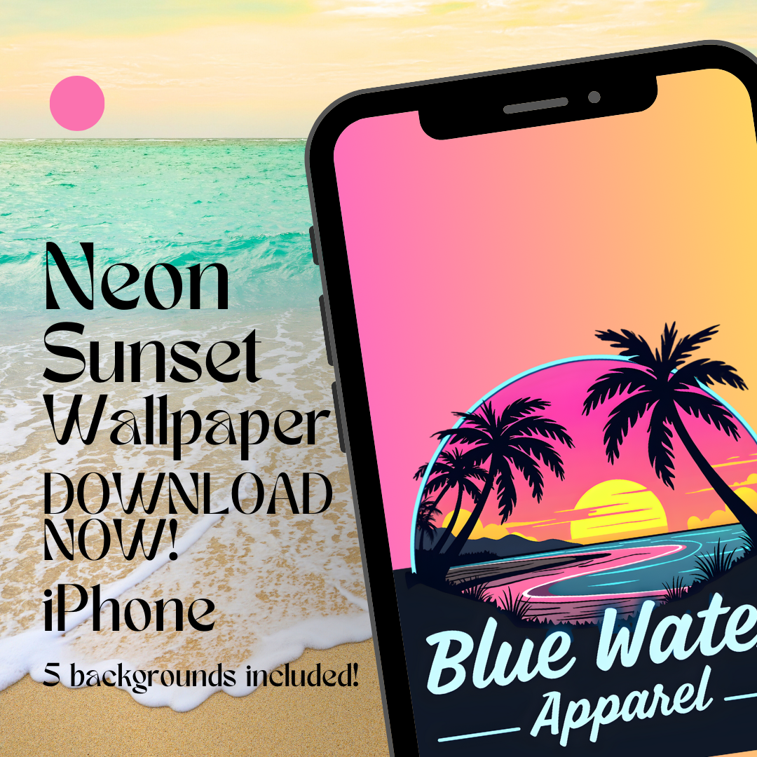 Neon sunset iphone wallpaper with beach background by blue water apparel