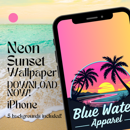 Neon sunset iphone wallpaper with beach background by blue water apparel
