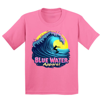 flat lay azalea neon surfer kids tee by blue water apparel