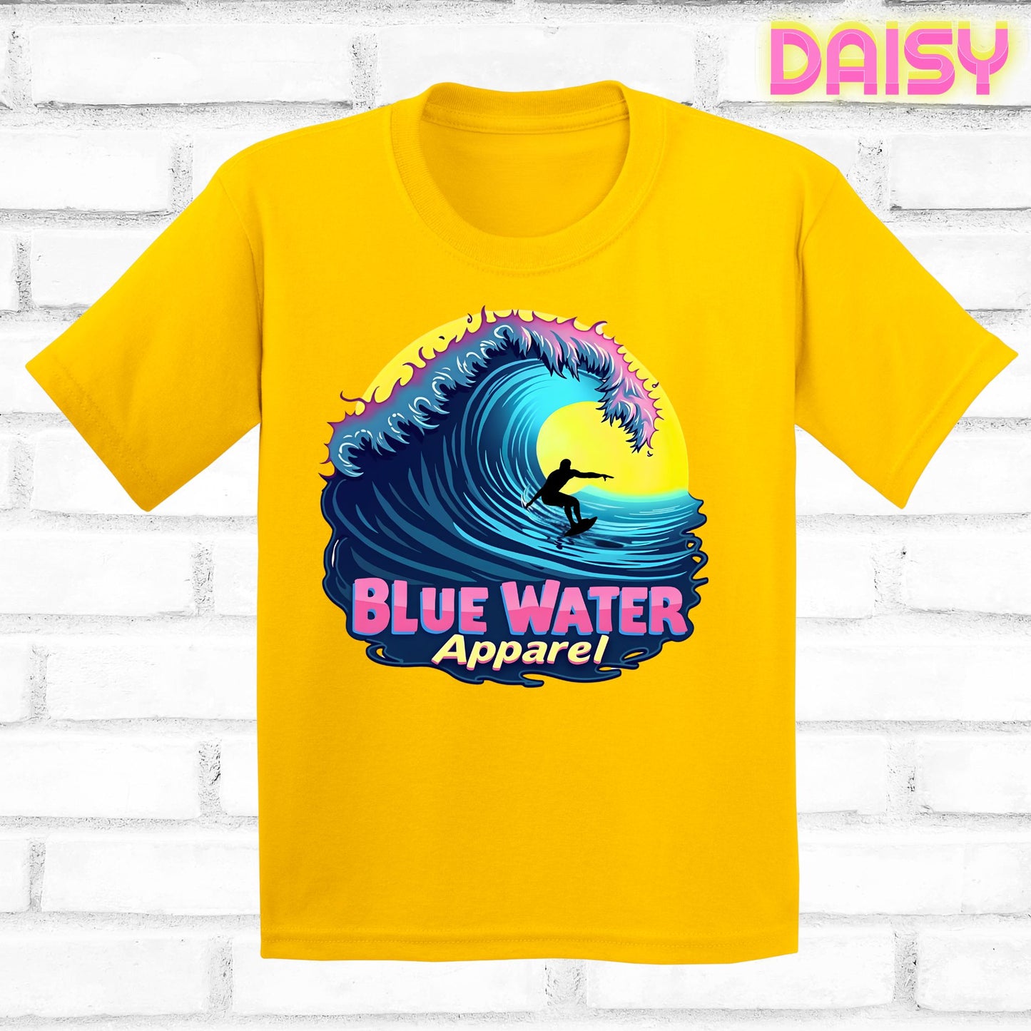 flat lay kids daisy neon surfer tee by blue water apparel
