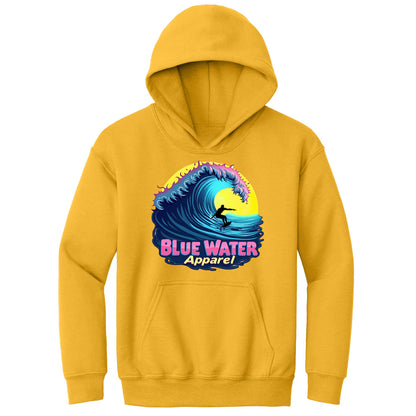 flat lay gold neon surfer kids hoodie by blue water apparel