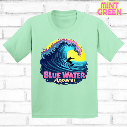 flat lay kids mint green neon surfer tee by blue water apparel