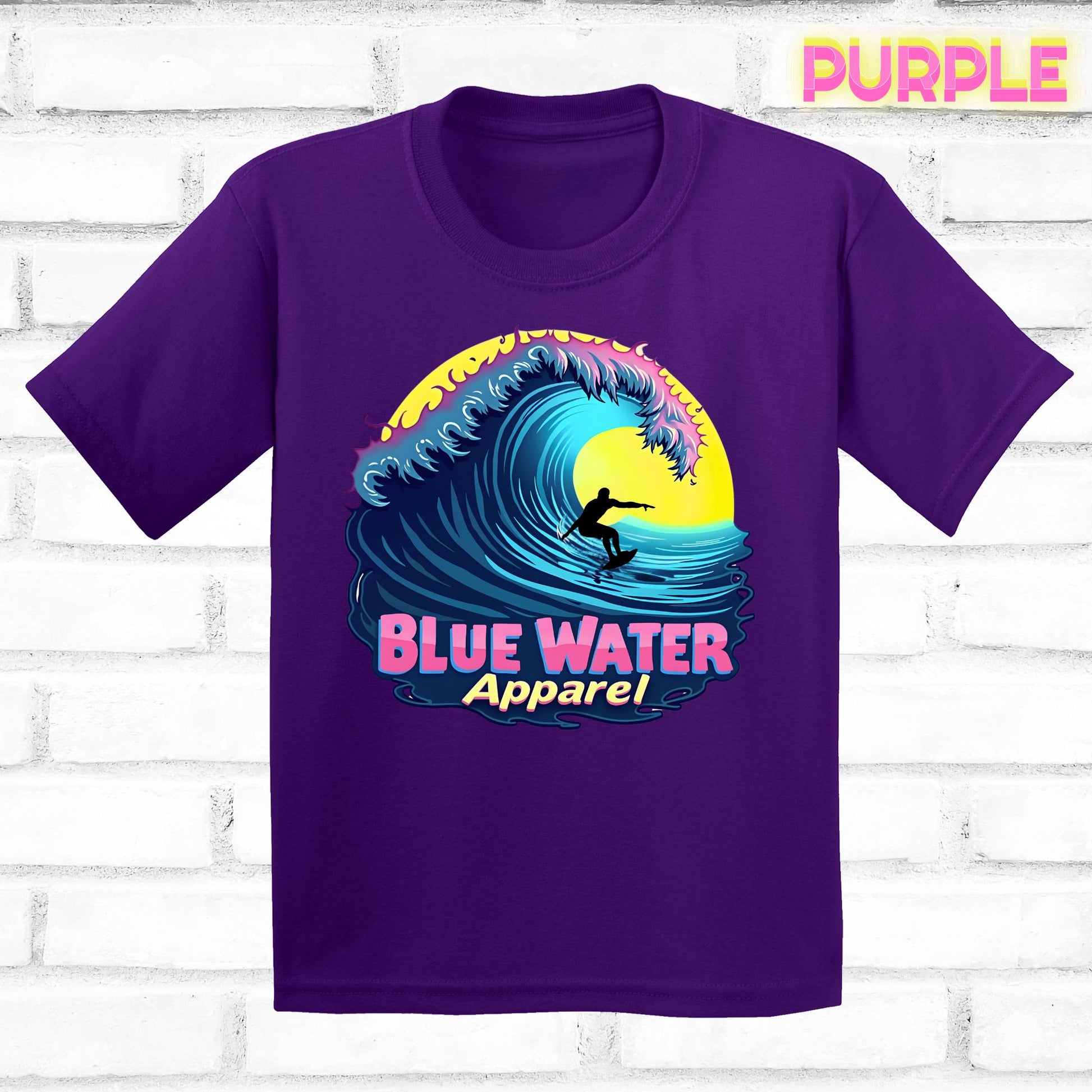 flat lay kids purple neon surfer tee by blue water apparel