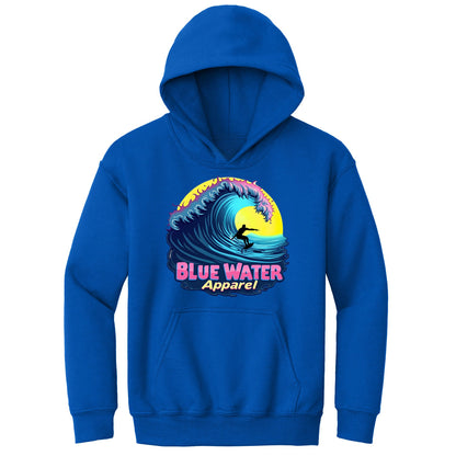 flat lay royal neon surfer kids hoodie by blue water apparel