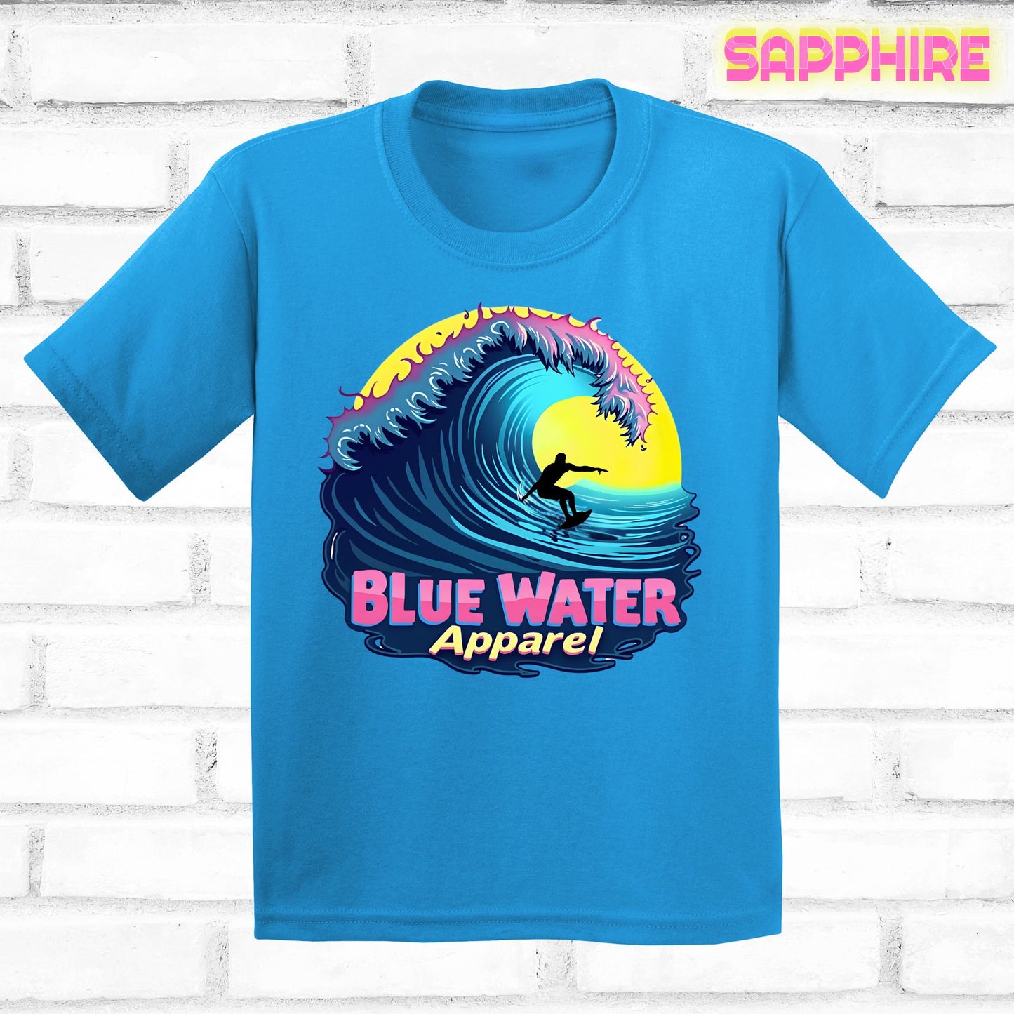 flat lay kids sapphire neon surfer tee by blue water apparel