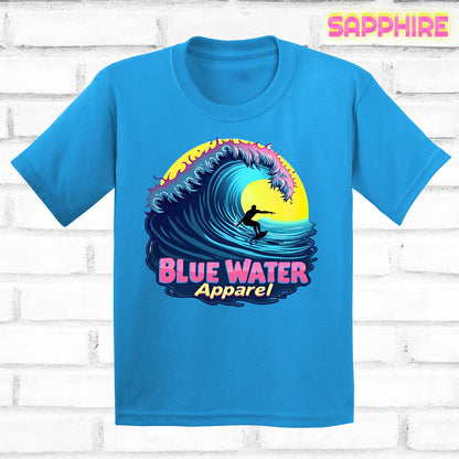 flat lay kids sapphire neon surfer tee by blue water apparel